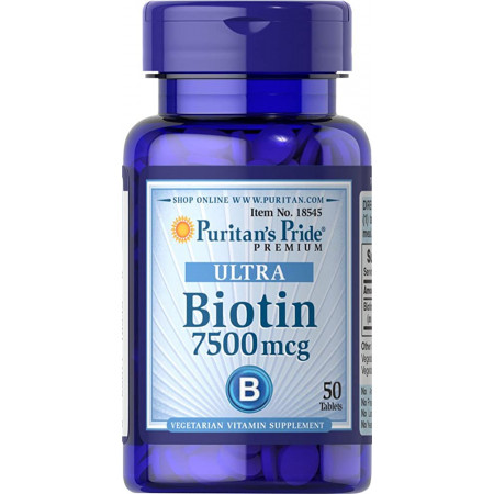 Вітамін Б7 Біотин Puritan's Pride Biotin 7500 mcg, 50 капсул