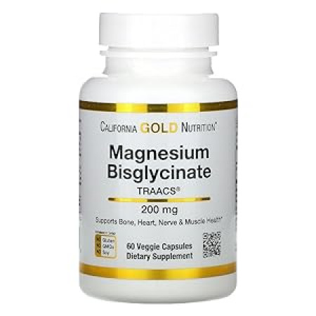 Магній бісгліцинат California Gold Nutrition Magnesium Bisglycinate 200 mg, 60 капсул